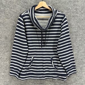 Life Sweater Pullover Women S Small Blue Striped Knit Cowl Neck Long Sleeve